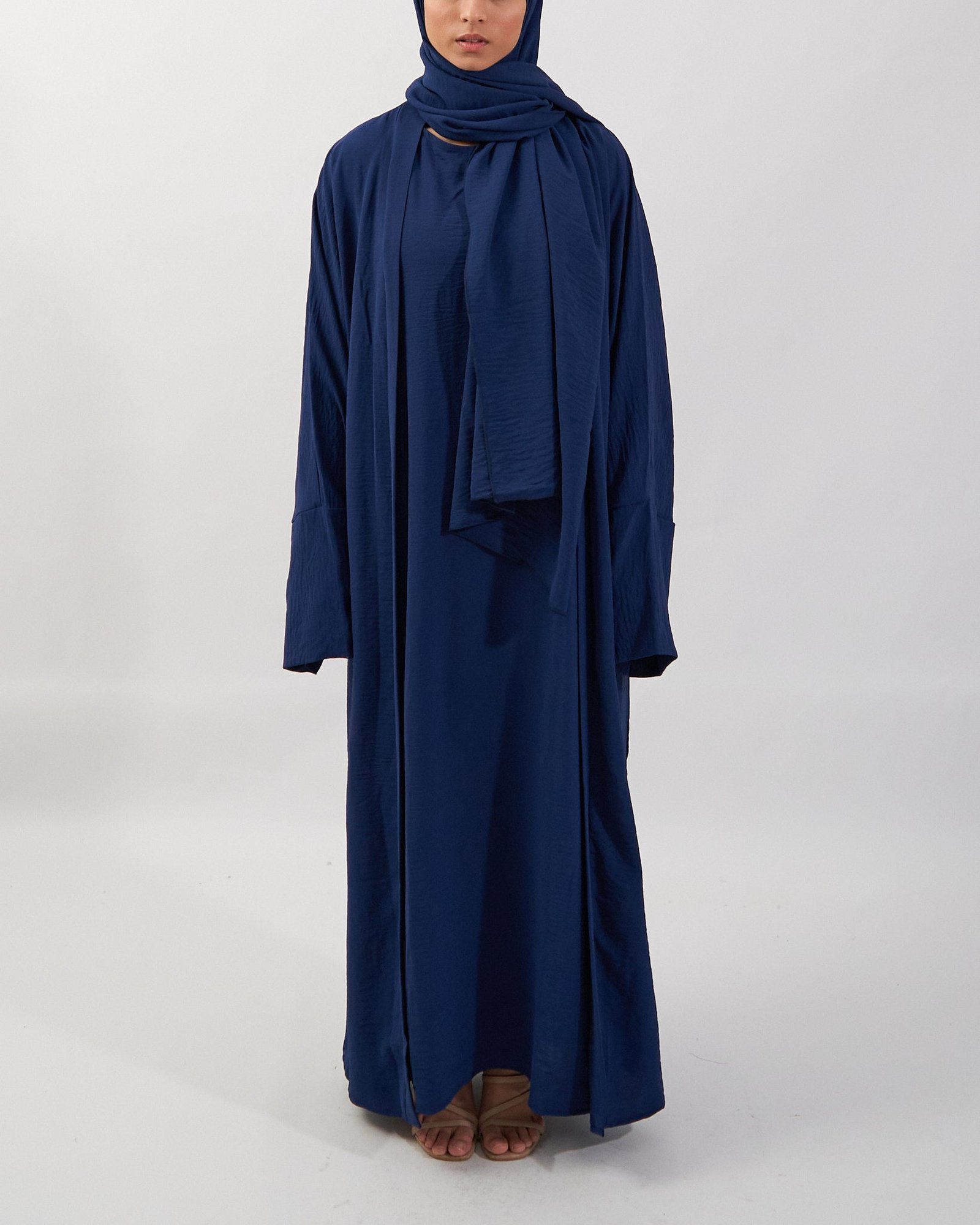 3PCS Crinkle Abaya Set - Navy