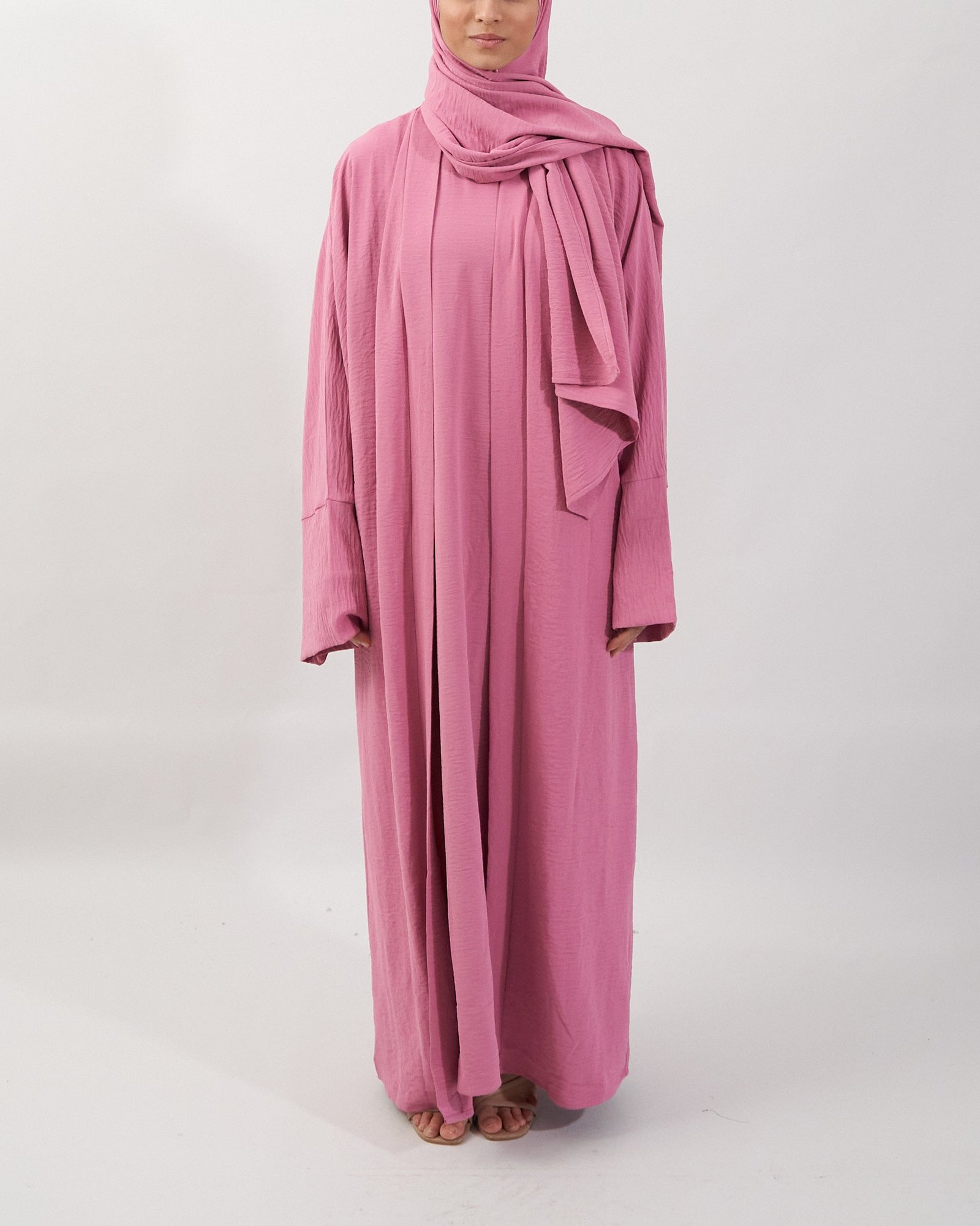 3PCS Crinkle Abaya Set - Pink