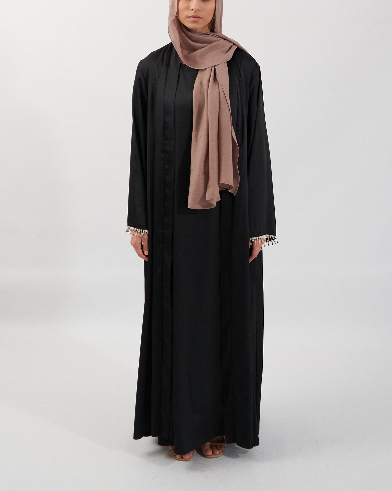 2PC Malika Satin Abaya Set - Black