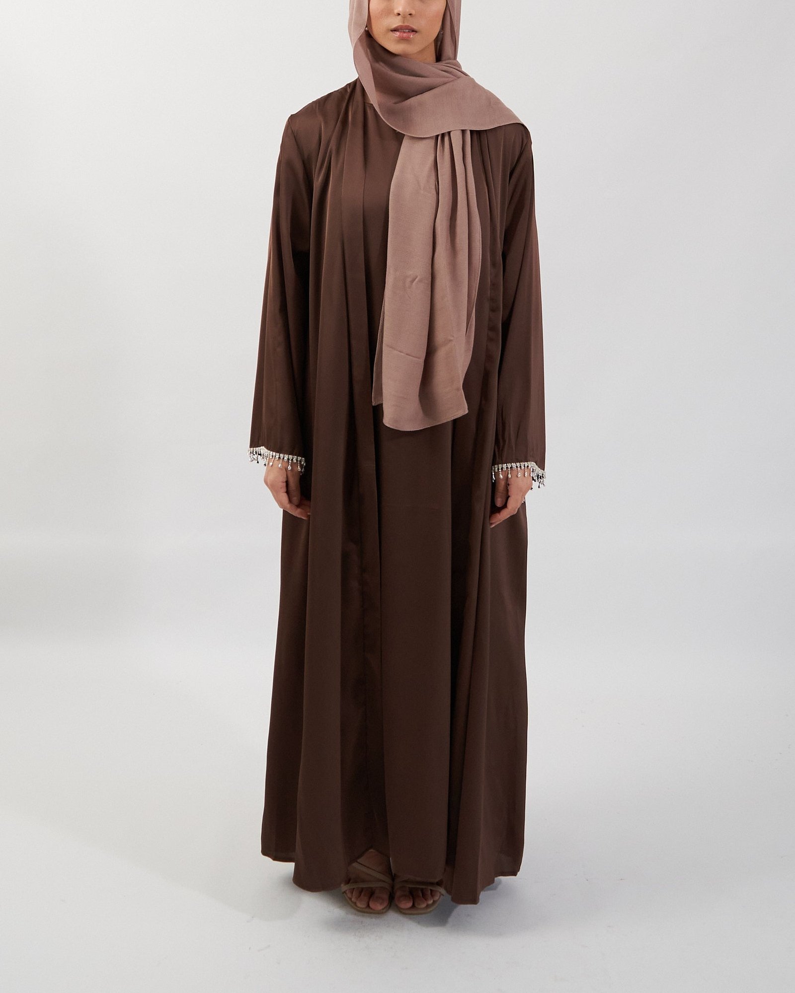 2PC Malika Satin Abaya Set - Coffee