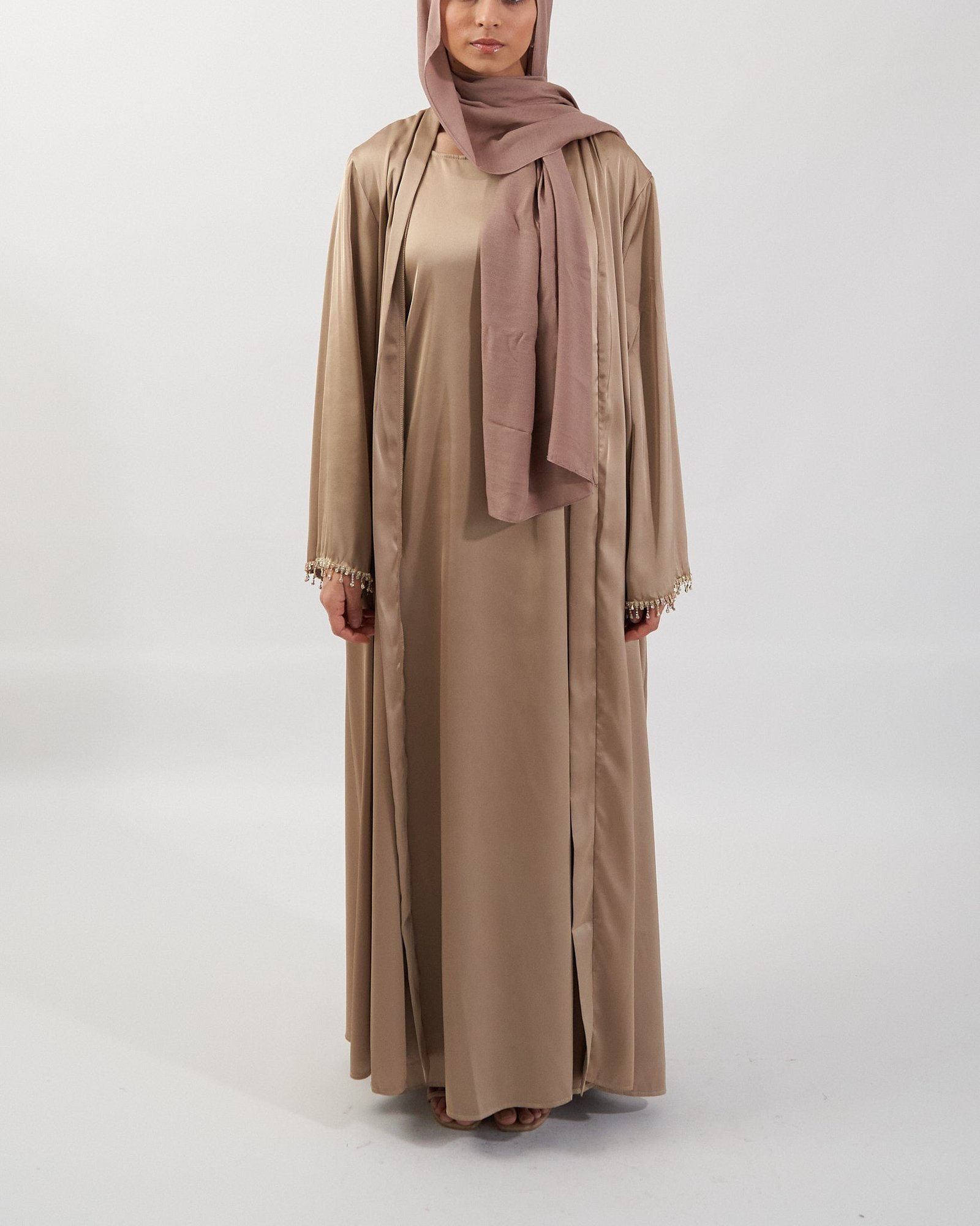 2PC Malika Satin Abaya Set - Gold